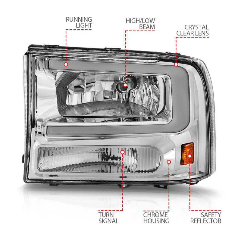 ANZO Crystal Plank Style Headlights, Chrome - 2000-2004 Ford Excursion, 1999-2004 Ford F-250/F-350 - ANZO part 111550 view 6