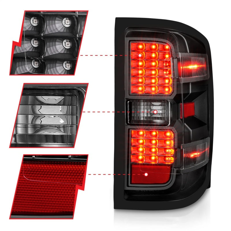 ANZO LED Tail Lights, Black Housing, Clear Lens - 2014-2018 Chevy Silverado 1500, 2015-2019 Chevy Silverado 2500HD/3500HD, 2015-2019 GMC Sierra 2500HD/3500HD (Not for OE factory LED models) - ANZO part 311423 view 3