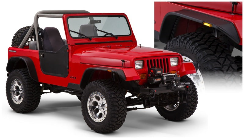 Bushwacker Flat Style Flares 4pc for 1987-1995 Jeep Wrangler YJ (Excludes Renegade) - Black