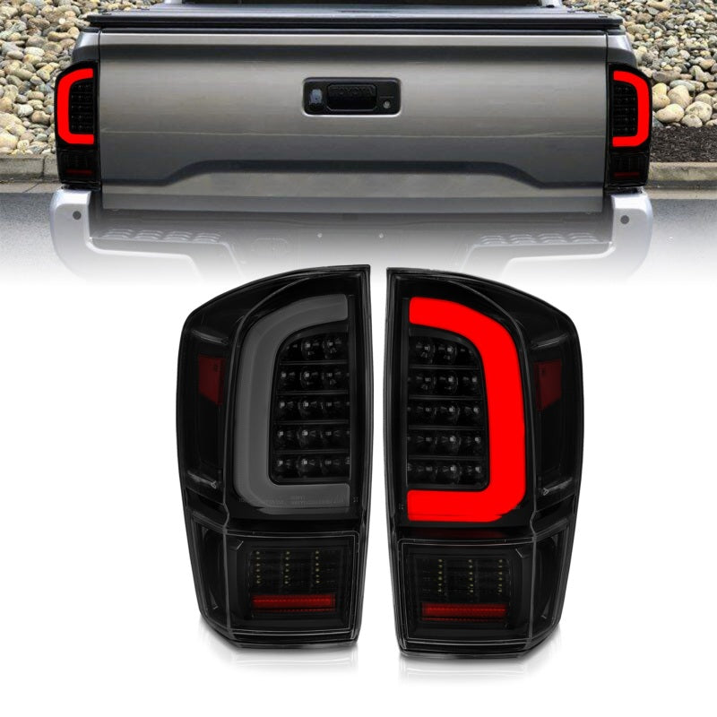 ANZO LED Light Bar Sequential Tail Lights, Black Housing, Smoke Lens - 2016-2021 Toyota Tacoma - ANZO part 311401