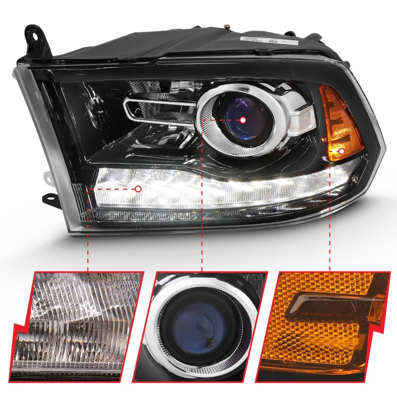ANZO Projector Plank Style Switchback Headlights, Gloss Black - 2009-2018 Ram 1500, 2010-2018 Ram 2500/3500 (For all models) - ANZO part 111439 view 3