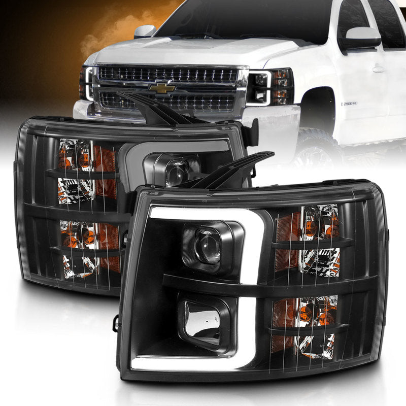 ANZO Projector Plank Style Headlights, Black - 2007-2013 Chevy Silverado 1500, 2007-2014 Chevy Silverado 2500HD/3500HD - ANZO part 111480