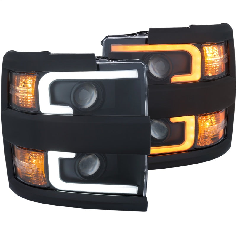 ANZO Projector Switchback Headlights, Black, Gloss Black Trim - 2015-2019 Chevy Silverado 2500HD/3500HD (Halogen models only) - ANZO part 111364