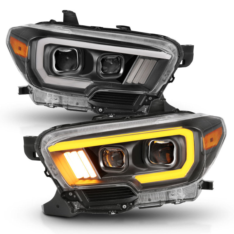 ANZO Projector Plank Style Switchback Headlights w/ DRL, Black - 2016-2023 Toyota Tacoma (For halogen version with LED DRL) - ANZO part 111397 view 2