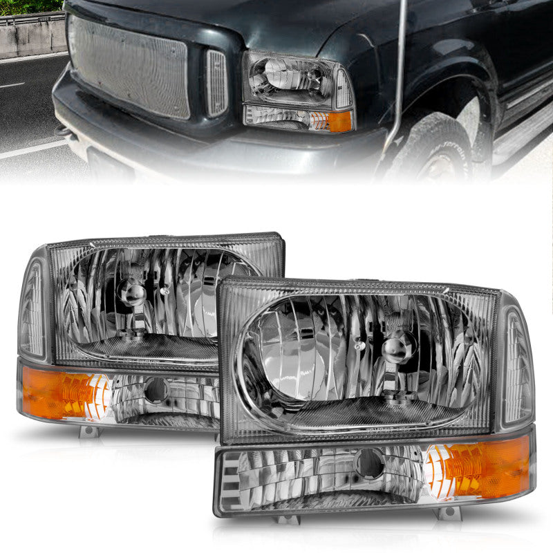 ANZO Crystal Headlights w/ Corner Lights, Chrome - 2000-2004 Ford Excursion, 1999-2004 Ford F-250/F-350 - ANZO part 111081