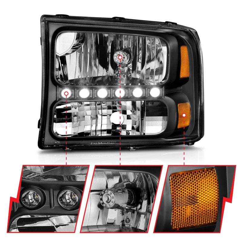 ANZO Crystal Headlights, Black - 2000-2004 Ford Excursion, 1999-2004 Ford F-250/F-350 - ANZO part 111106 view 4