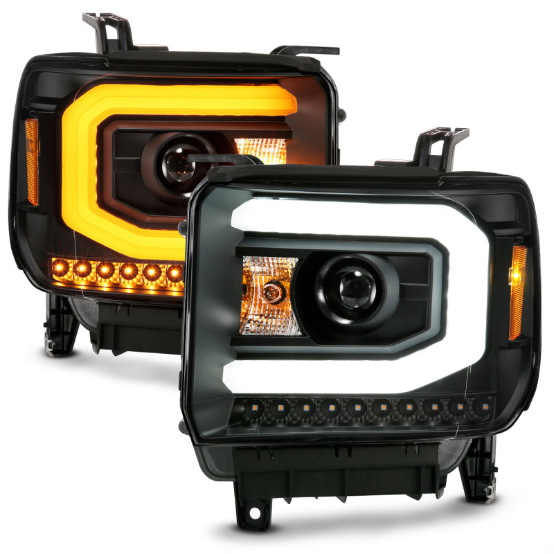 ANZO Projector C-Bar Switchback Headlights w/ DRL, Black - 2014-2015 GMC Sierra 1500, 2015-2019 GMC Sierra 2500HD/3500HD (Halogen type model without factory LED DRL) - ANZO part 111487 view 6