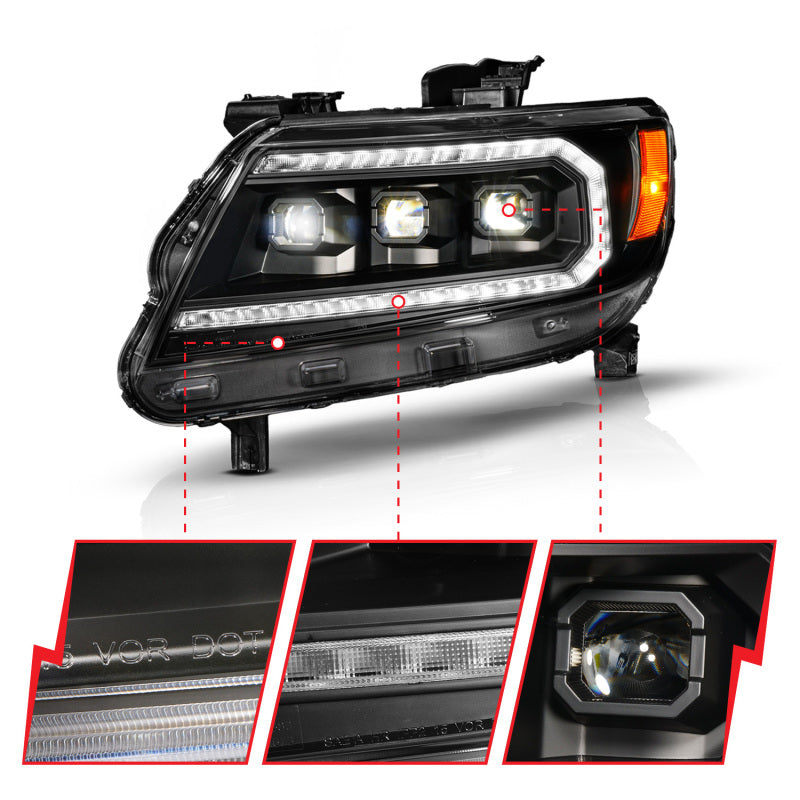 ANZO Full LED Projector Sequential Headlights w/ DRL & Initiation Lighting, Black - 2015-2022 Chevy Colorado - ANZO part 111634 view 3