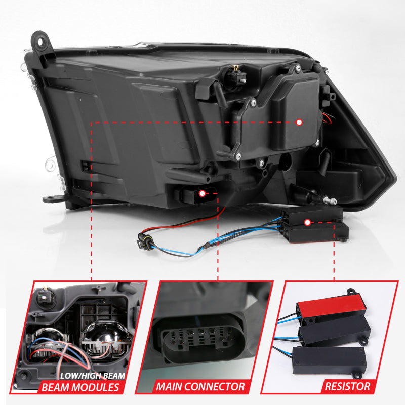 ANZO Dual LED Projector Switchback Headlights, Chrome - 2009-2018 Ram 1500, 2010-2018 Ram 2500/3500 (For all models) - ANZO part 111465 view 5