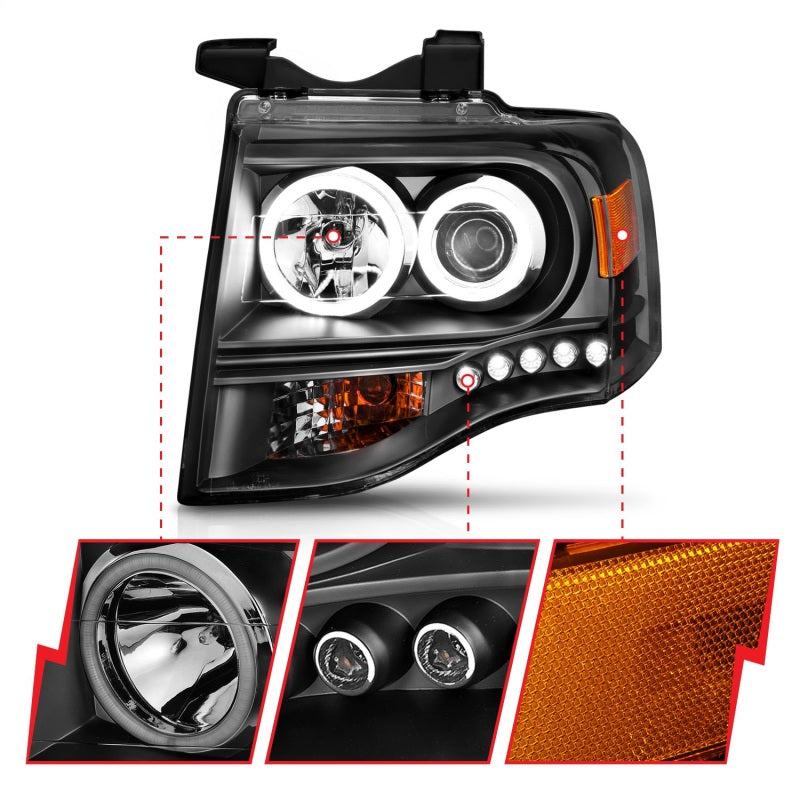 ANZO Projector RX Halo Headlights, Black - 2007-2014 Ford Expedition - ANZO part 111113 view 4