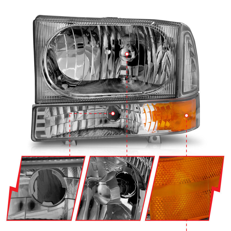 ANZO Crystal Headlights w/ Corner Lights, Chrome - 2000-2004 Ford Excursion, 1999-2004 Ford F-250/F-350 - ANZO part 111081 view 4