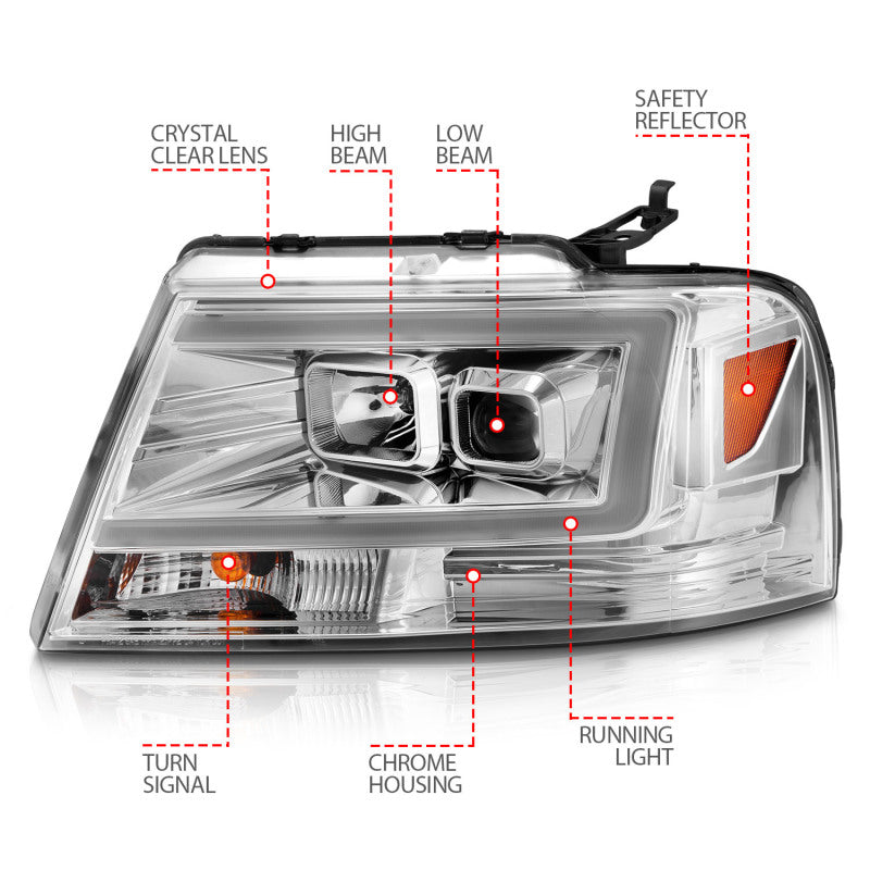 ANZO Projector C-Bar Headlights, Chrome - 2004-2008 Ford F-150 - ANZO part 111542 view 6