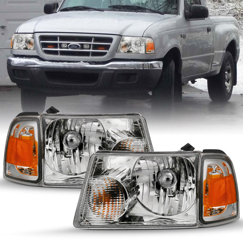 ANZO Crystal Headlights w/ Corner Lights, Chrome - 2001-2011 Ford Ranger - ANZO part 111484