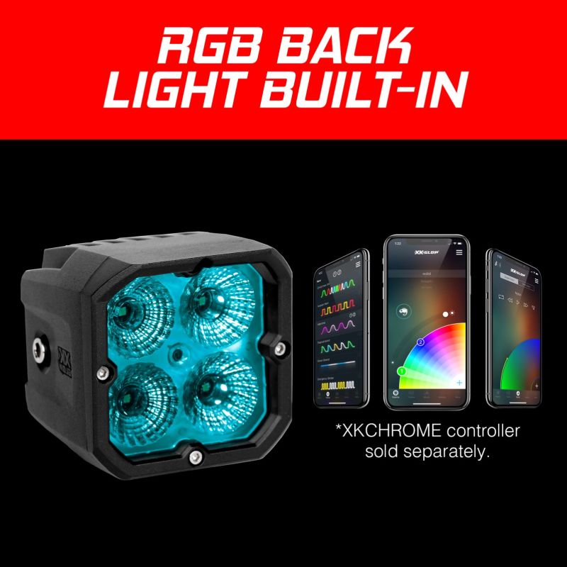 XKGLOW XKchrome 20w LED Cube Light w/ RGB Accent Light Kit w/ Controller- Fog Beam 2pc - XK065001-FO-KIT - view 4