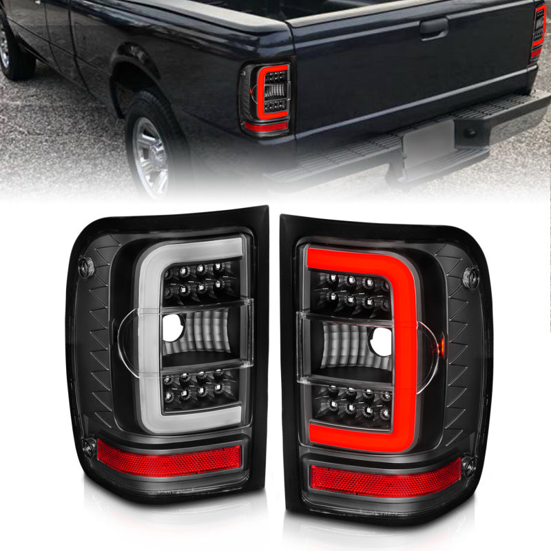 ANZO LED C-Bar Tail Lights, Black Housing, Clear Lens - 2001-2011 Ford Ranger (Not for 05-07 STX models) - ANZO part 311390