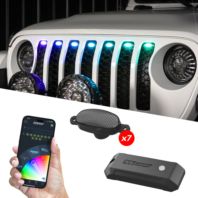 XKGLOW XKmax Pre-Runner Style RGBW LED Grill Pods - 7pc - MX-GPOD-7