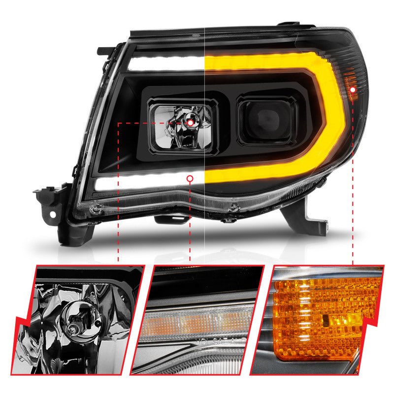 ANZO LED Projector Plank Style Sequential Headlights, Black - 2005-2011 Toyota Tacoma - ANZO part 111564 view 3