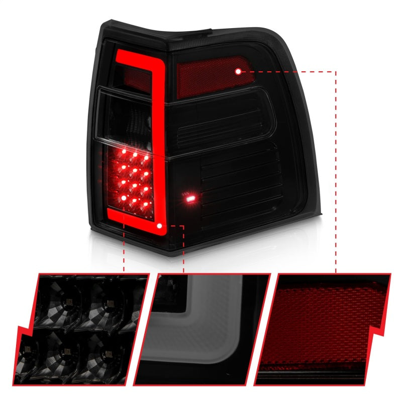 ANZO LED C-Bar Sequential Tail Lights, Black Housing, Smoke Lens - 2007-2017 Ford Expedition - ANZO part 311409 view 3