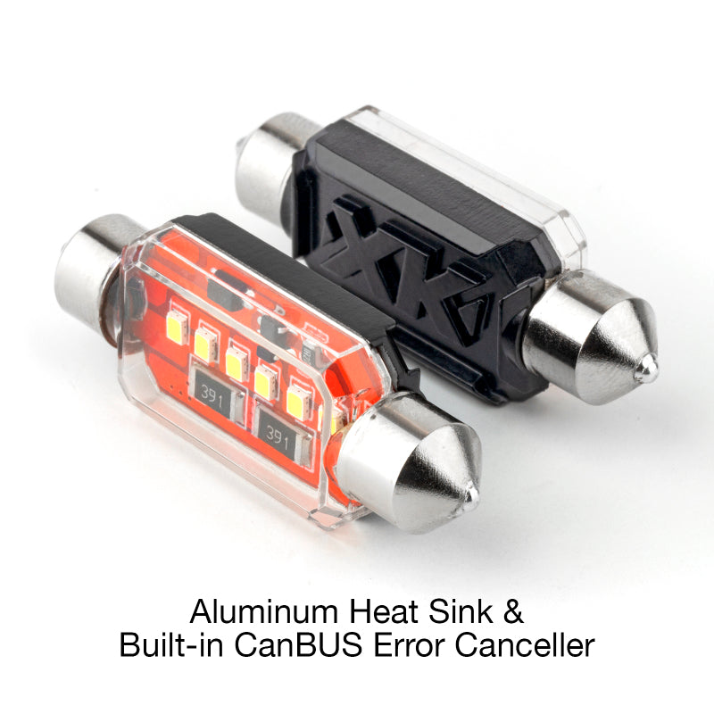 XKGLOW White Festoon Error Free Ultra Bright LED Bulbs w/ Built-in Canbus 2pc 39mm - XK-FT39-W