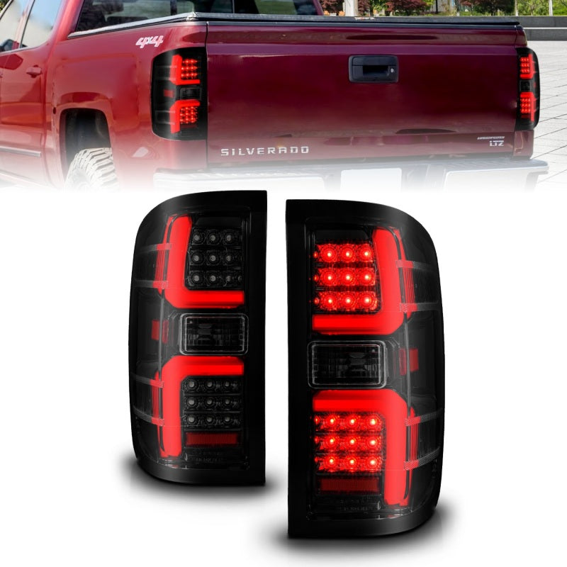ANZO LED Sequential Tail Lights, Black Housing, Smoke Lens - 2014-2018 Chevy Silverado 1500, 2015-2019 Chevy Silverado 2500HD/3500HD, 2015-2019 GMC Sierra 2500HD/3500HD - ANZO part 311451