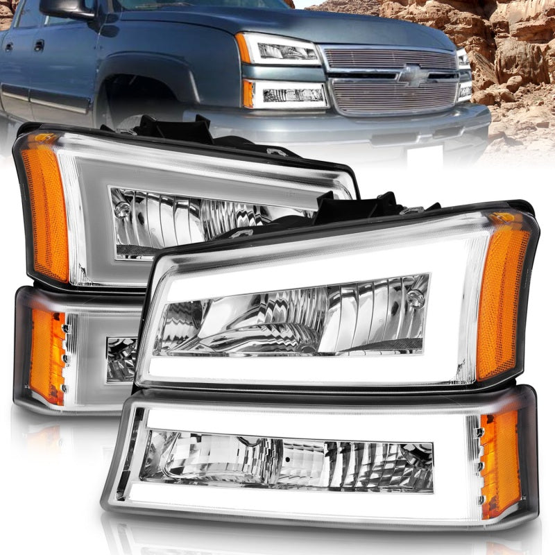 ANZO Crystal Plank Style Headlights w/ Parking/Signal Lights, Chrome - 2003-2006 & 2007 Classic Chevy Silverado 1500, 2003-2006 Chevy Avalanche - ANZO part 111502