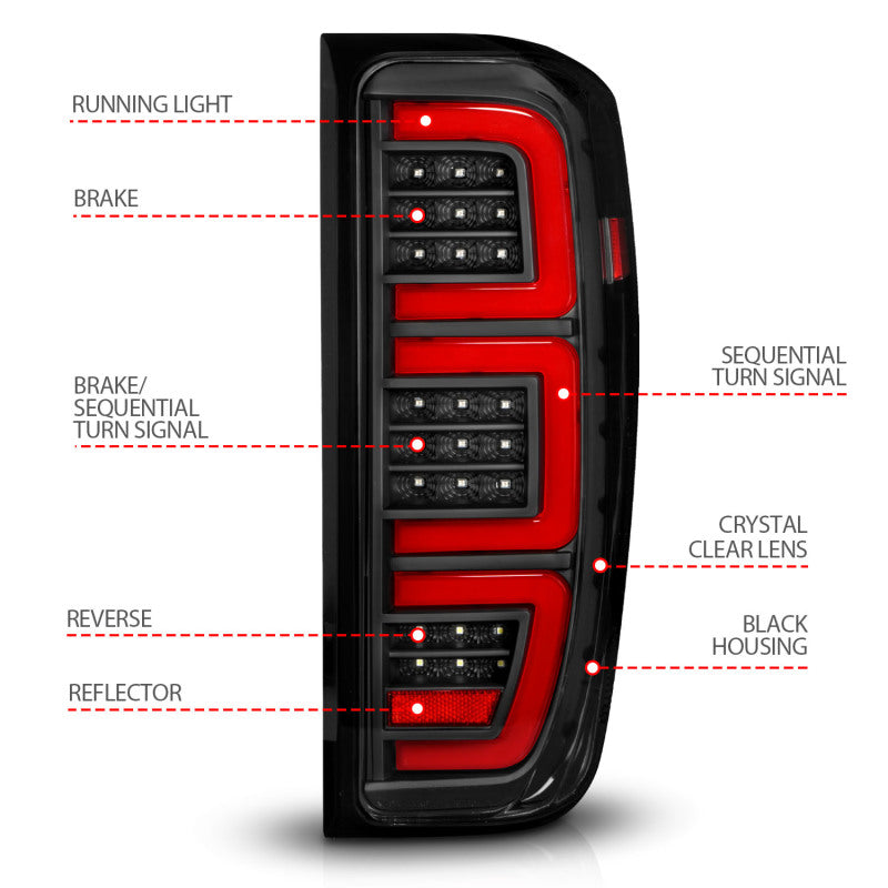 ANZO Full LED Sequential Tail Lights w/ Initiation Lighting, Black Housing, Clear Lens - 2019-2024 GMC Sierra 1500, 2020-2025 GMC Sierra 2500HD/3500HD (Halogen models only) - ANZO part 311457 view 4