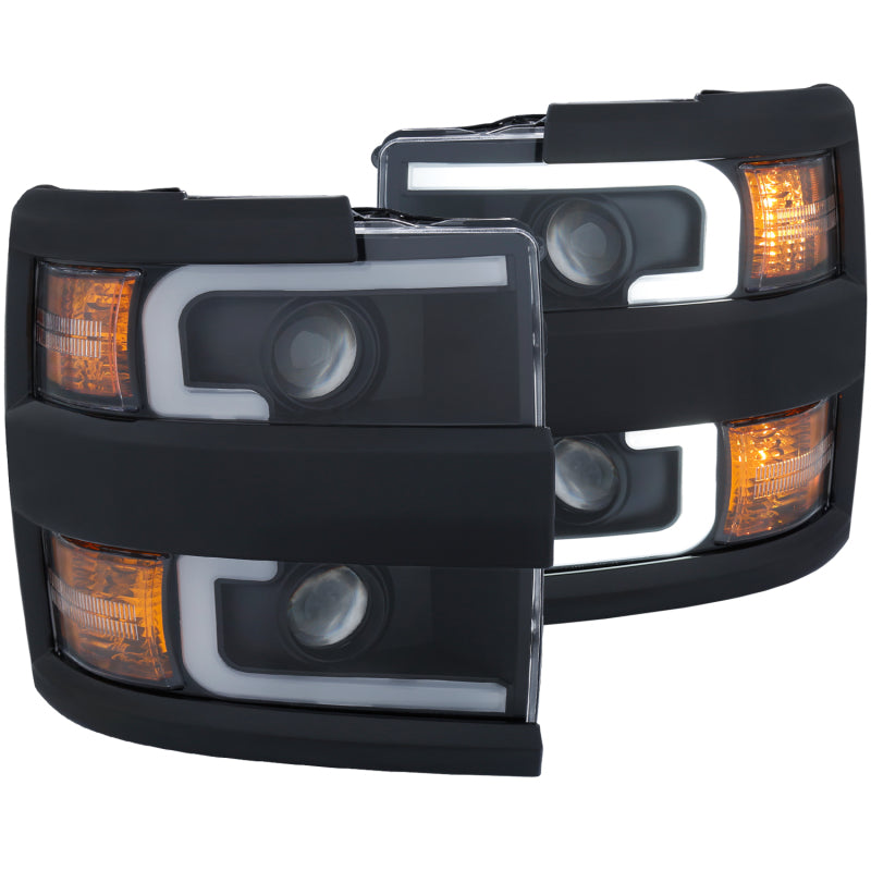 ANZO Projector Switchback Headlights, Black, Gloss Black Trim - 2015-2019 Chevy Silverado 2500HD/3500HD (Halogen models only) - ANZO part 111364 view 2