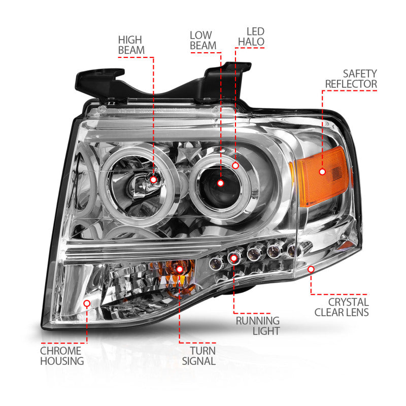 ANZO Projector RX Halo Headlights, Chrome - 2007-2014 Ford Expedition - ANZO part 111114 view 7