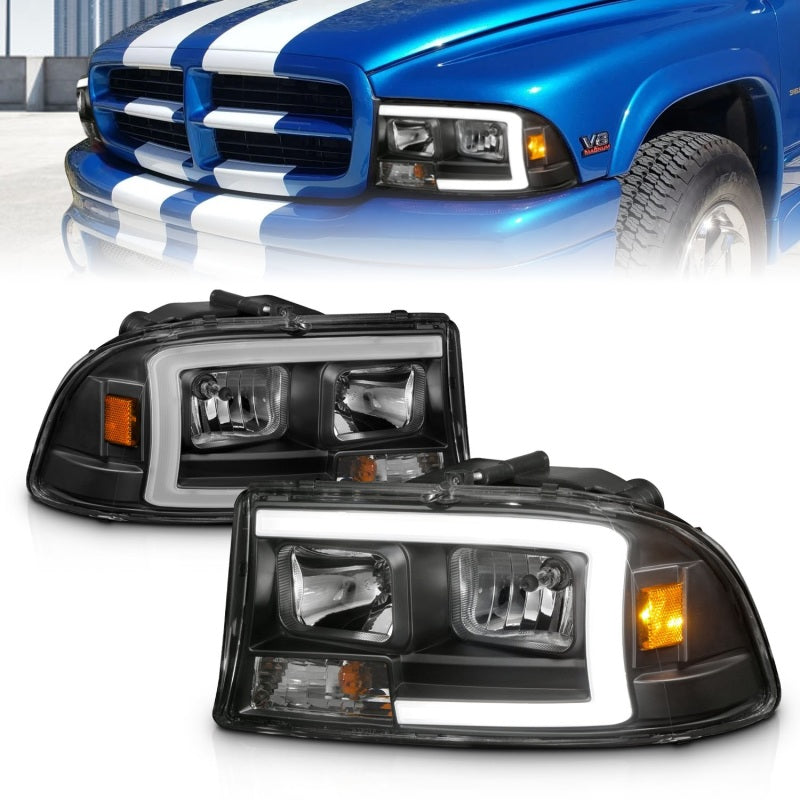 ANZO Crystal Plank Style Headlights, Black - 1997-2004 Dodge Dakota, 1998-2003 Dodge Durango - ANZO part 111591