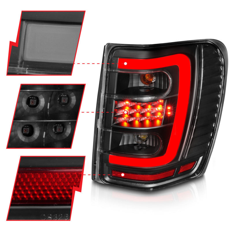 ANZO LED Light Bar Tail Lights, Black Housing, Clear Lens - 1999-2004 Jeep Grand Cherokee - ANZO part 311394 view 3
