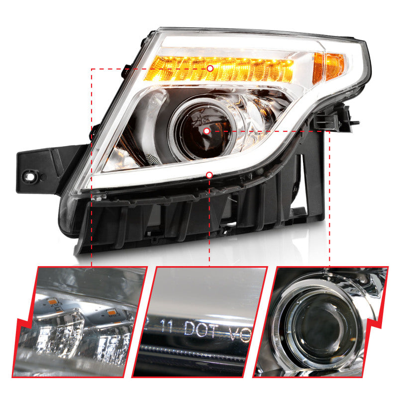 ANZO Projector Plank Style LED Signal Headlights, Chrome - 2011-2015 Ford Explorer (13-15 base, XLT, limited) - ANZO part 111576 view 3
