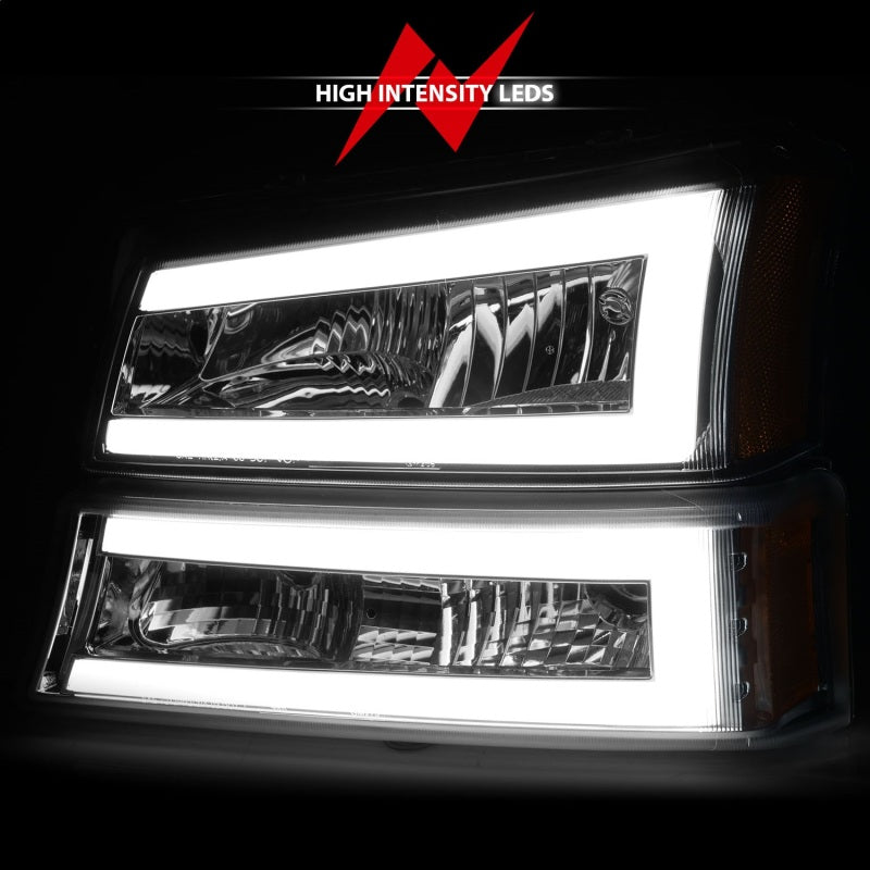 ANZO Crystal Plank Style Headlights w/ Parking/Signal Lights, Chrome - 2003-2006 & 2007 Classic Chevy Silverado 1500, 2003-2006 Chevy Avalanche - ANZO part 111502 view 5