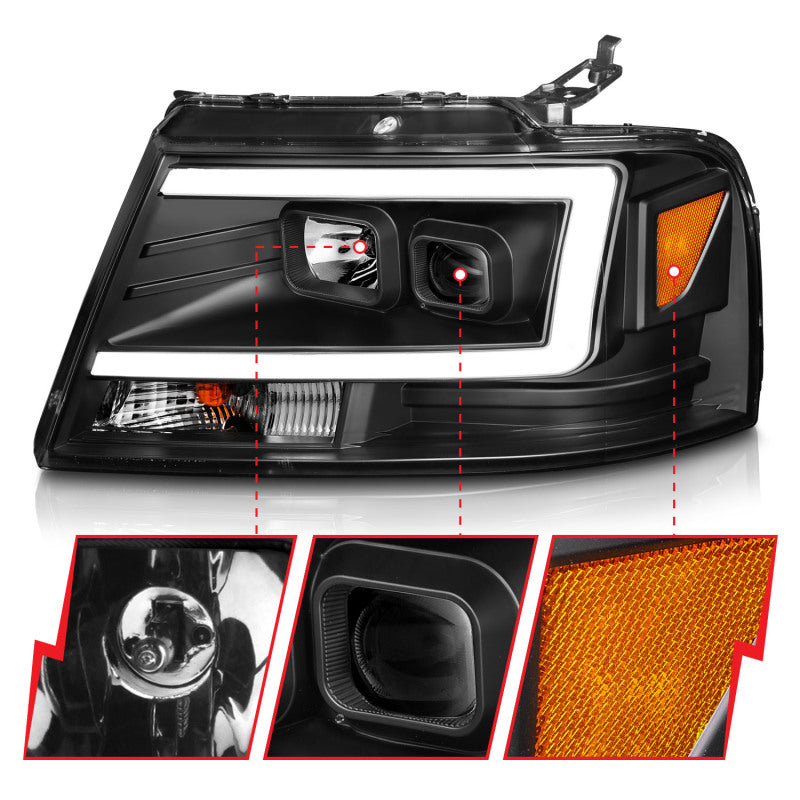 ANZO Projector C-Bar Headlights, Black - 2004-2008 Ford F-150 - ANZO part 111541 view 3