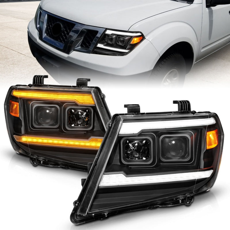 ANZO Projector Plank Style Sequential Headlights w/ DRL, Black - 2009-2021 Nissan Frontier - ANZO part 111597
