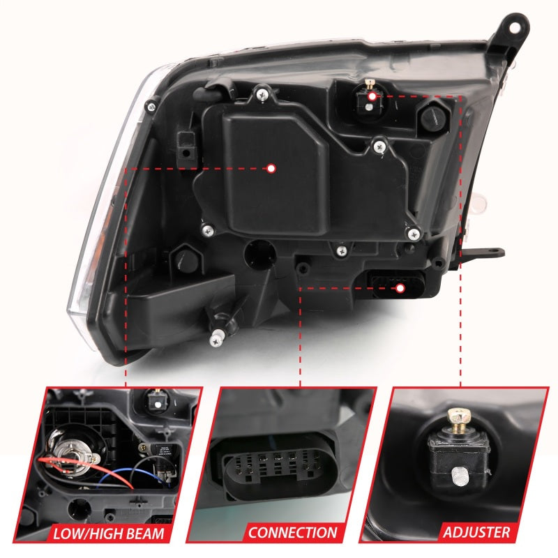 ANZO Projector Plank Style Switchback Headlights, Gloss Black - 2009-2018 Ram 1500, 2010-2018 Ram 2500/3500 (For all models) - ANZO part 111439 view 4