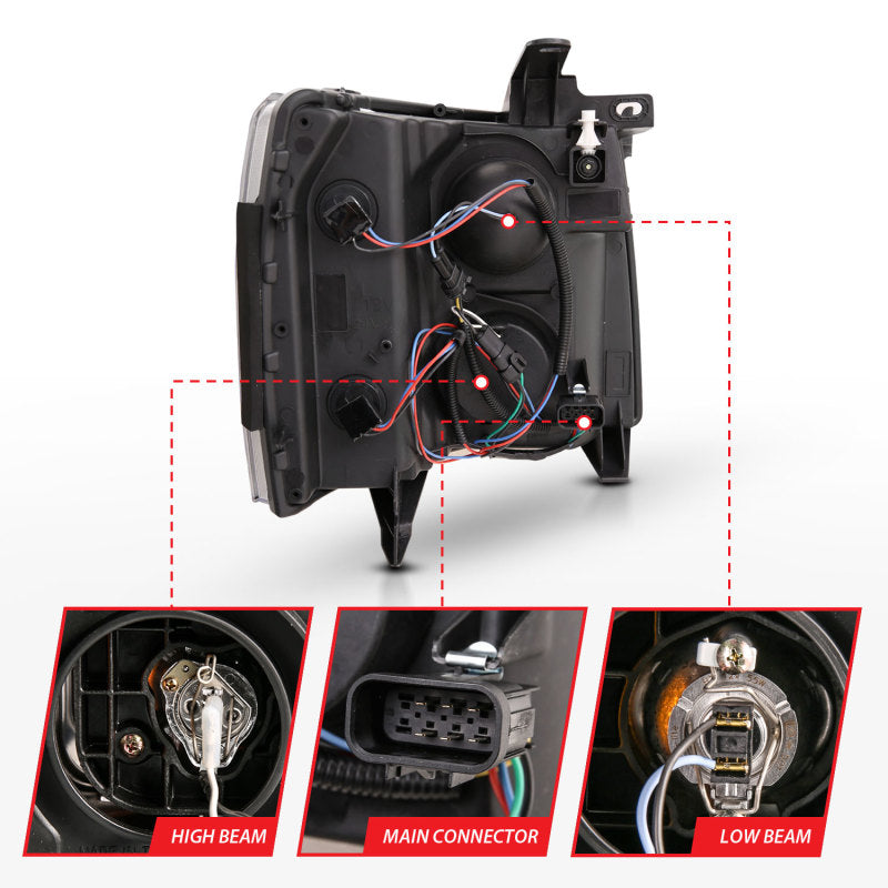 ANZO Projector Plank Style Headlights, Black - 2007-2013 Chevy Silverado 1500, 2007-2014 Chevy Silverado 2500HD/3500HD - ANZO part 111480 view 4