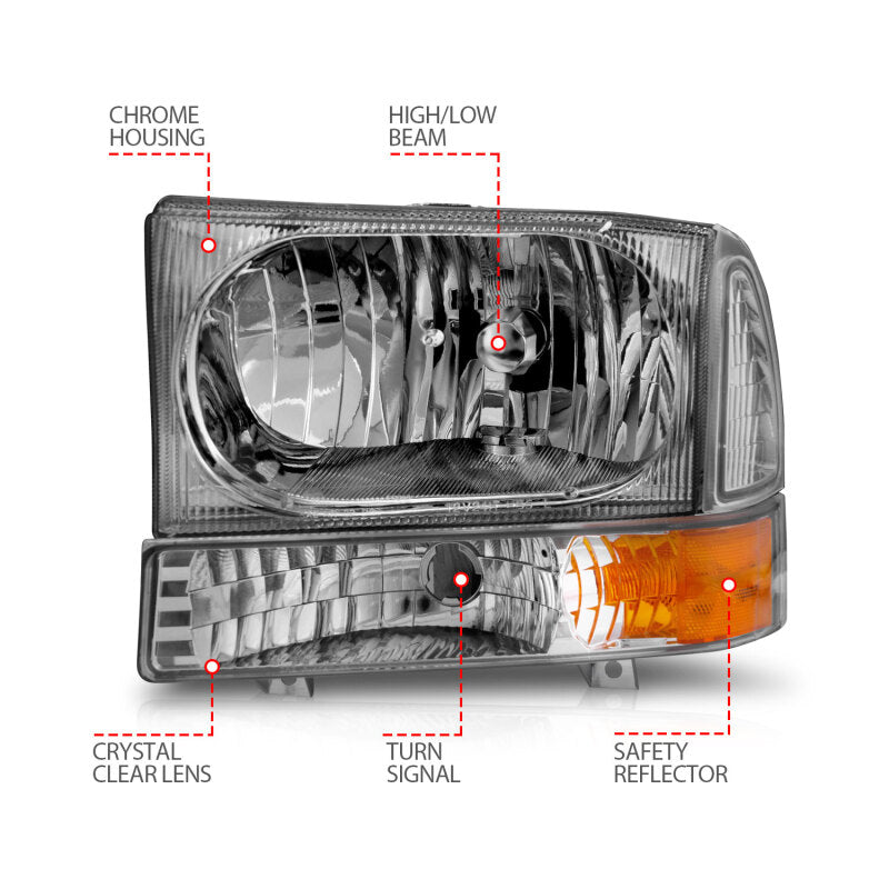 ANZO Crystal Headlights w/ Corner Lights, Chrome - 2000-2004 Ford Excursion, 1999-2004 Ford F-250/F-350 - ANZO part 111081 view 5
