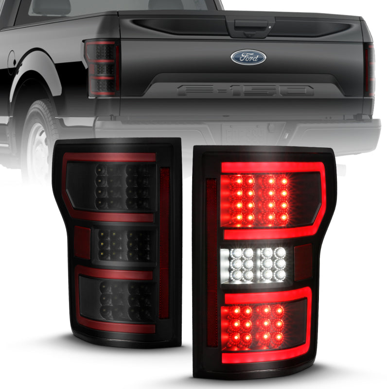ANZO Full LED Light Bar Sequential Tail Lights, Black - 2018-2020 Ford F-150 - ANZO part 311314