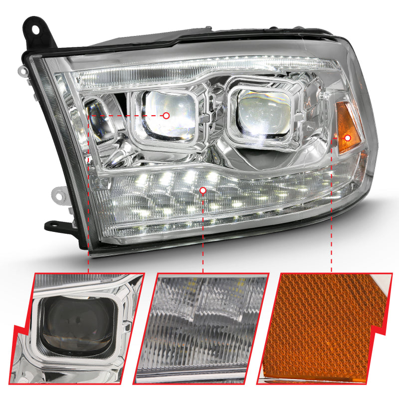 ANZO Dual LED Projector Switchback Headlights, Chrome - 2009-2018 Ram 1500, 2010-2018 Ram 2500/3500 (For all models) - ANZO part 111465 view 4
