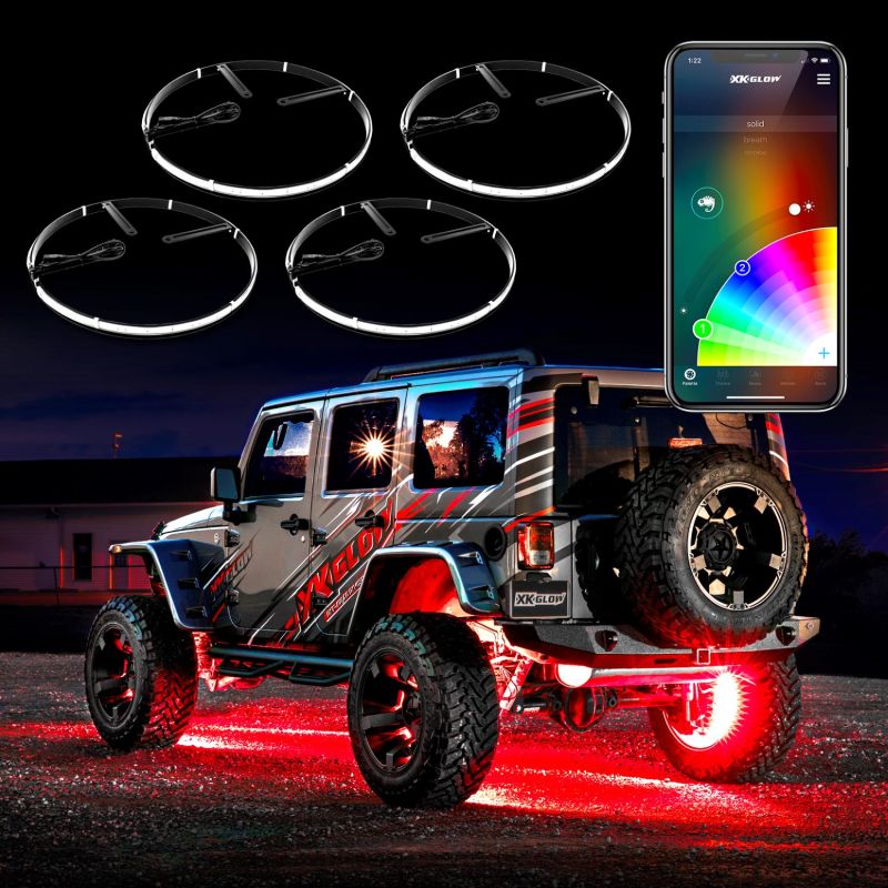 XKGLOW Adjustable Wheel Ring Light Kit XKchrome App controlled w/ Turn Signal Function 4pc 15-18in - XK-WHEEL-KIT-AD - view 2