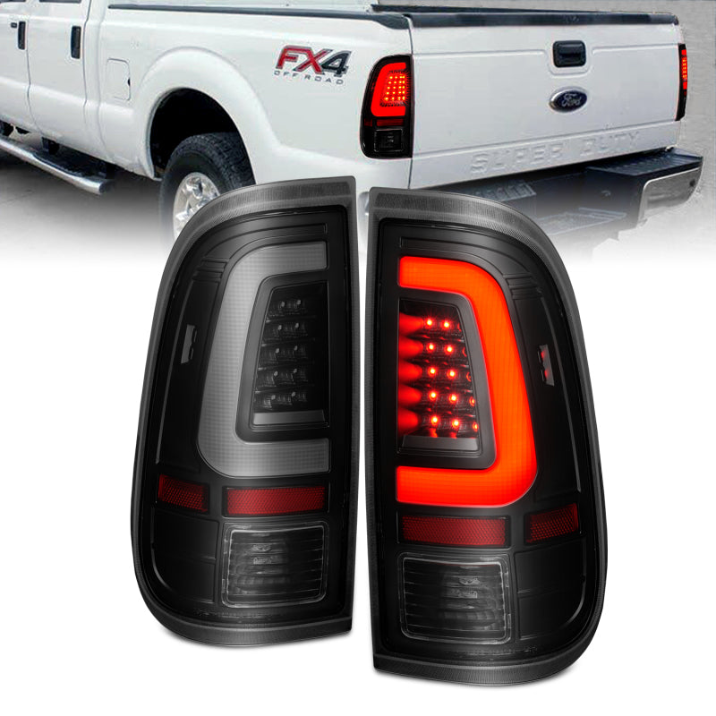 ANZO LED C-Bar Tail Lights, Black Housing, Smoke Lens - 2008-2016 Ford F-250/F-350/F-450 - ANZO part 311379