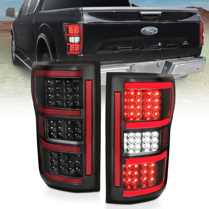 ANZO Full LED Light Bar Tail Lights, Black - 2018-2020 Ford F-150 - ANZO part 321338