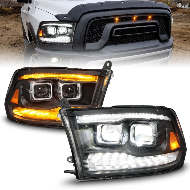 ANZO Full LED Projector Plank Style Sequential Headlights w/ Initiation Lighting, Black - 2009-2018 Ram 1500, 2010-2018 Ram 2500/3500 (For all models) - ANZO part 111595