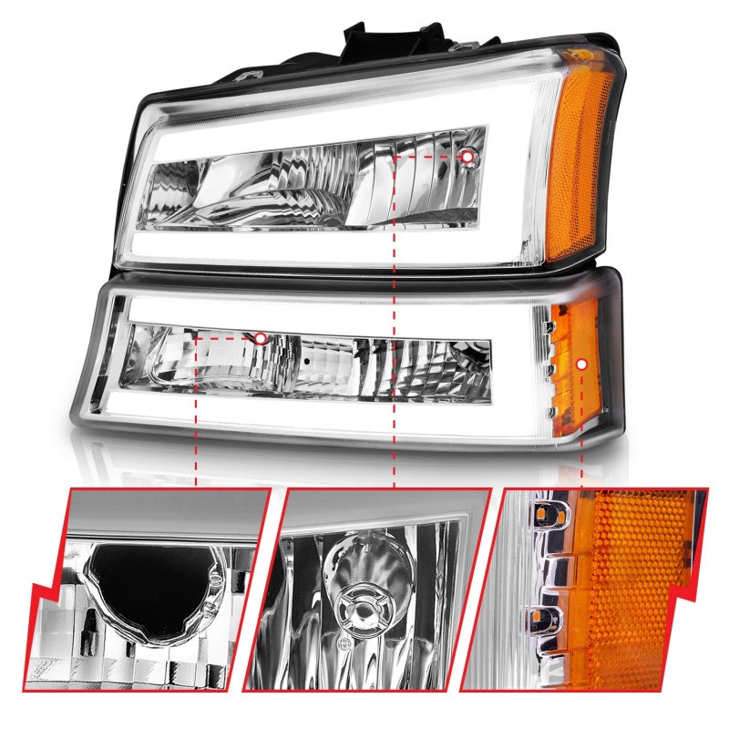 ANZO Crystal Plank Style Headlights w/ Parking/Signal Lights, Chrome - 2003-2006 & 2007 Classic Chevy Silverado 1500, 2003-2006 Chevy Avalanche - ANZO part 111502 view 3