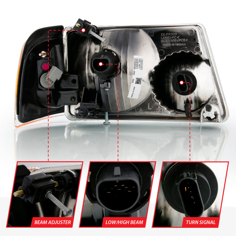 ANZO Crystal Headlights w/ Corner Lights, Chrome - 2001-2011 Ford Ranger - ANZO part 111484 view 4