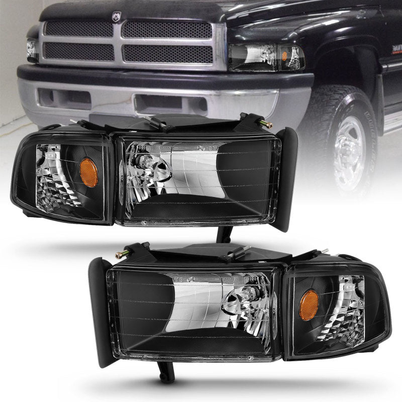 ANZO Crystal Headlights w/ Corner Lights, Black - 1994-2001 Ram 1500, 1994-2002 Ram 2500/3500 - ANZO part 111067