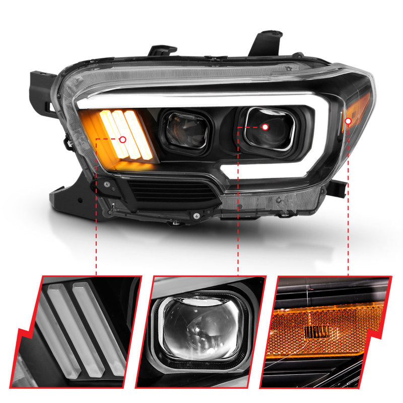 ANZO Projector Plank Style Headlights w/ DRL, Black - 2016-2023 Toyota Tacoma (For halogen version with LED DRL) - ANZO part 111379 view 6