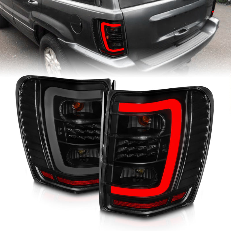 ANZO LED C-Bar Tail Lights, Black Housing, Smoke Lens - 1999-2004 Jeep Grand Cherokee - ANZO part 311395