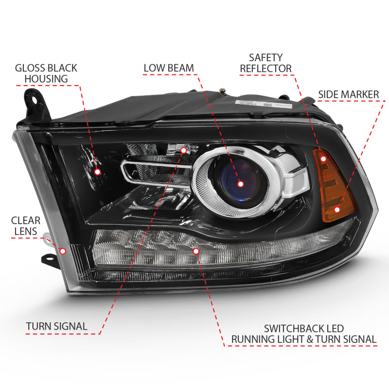 ANZO Projector Plank Style Switchback Headlights, Gloss Black - 2009-2018 Ram 1500, 2010-2018 Ram 2500/3500 (For all models) - ANZO part 111439 view 5