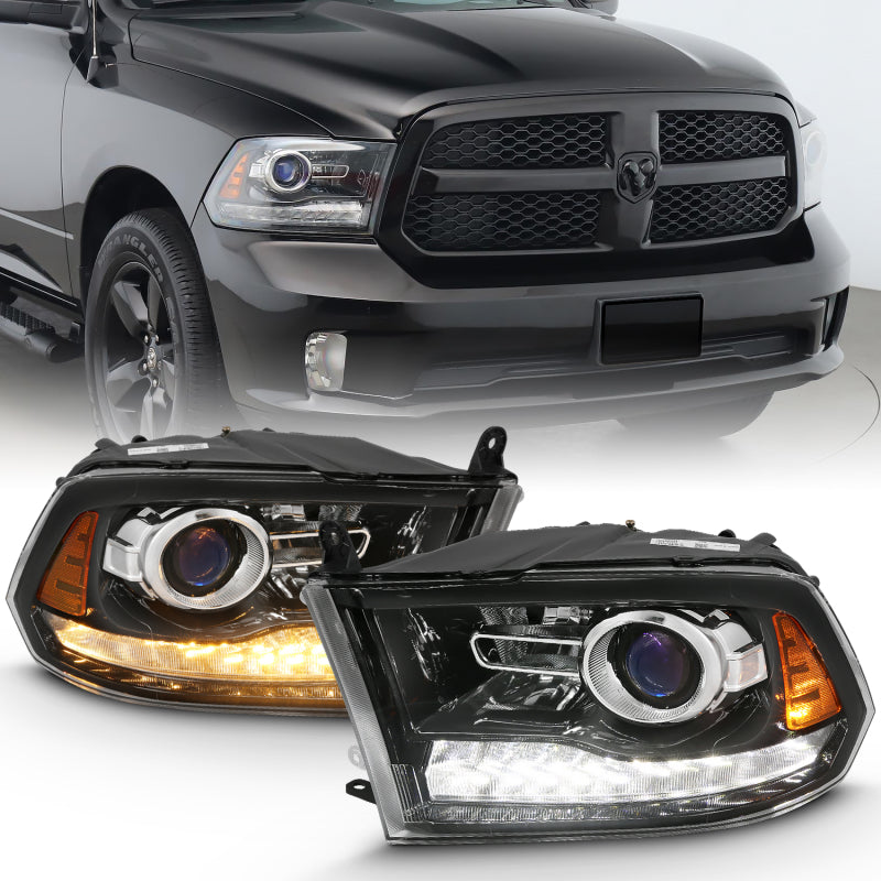 ANZO Projector Plank Style Switchback Headlights, Gloss Black - 2009-2018 Ram 1500, 2010-2018 Ram 2500/3500 (For all models) - ANZO part 111439